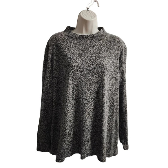 LESLIE FAY Leopard Print Mock Neck Top Size L - Picture 1 of 8